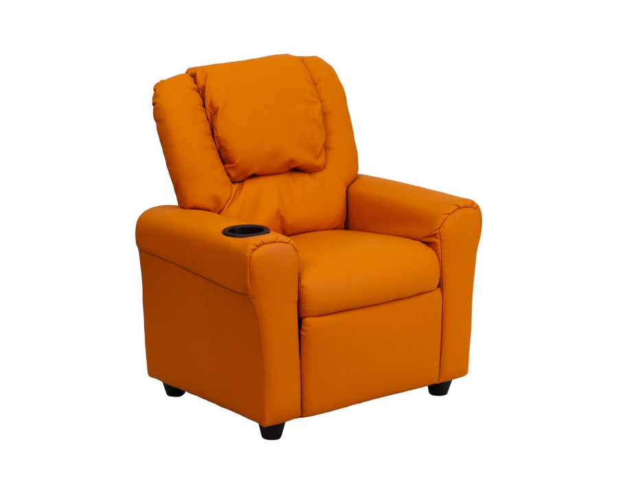 BLNK Vana Vinyl Contemporary Kids Recliner with Cup Holder and Headrest - Orange