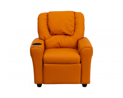 BLNK™ Vana Vinyl Contemporary Kids Recliner with Cup Holder and Headrest - Orange