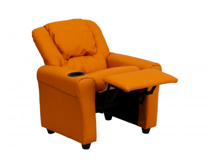 BLNK™ Vana Vinyl Contemporary Kids Recliner with Cup Holder and Headrest - Orange