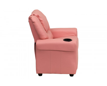 BLNK Vana Vinyl Contemporary Kids Recliner with Cup Holder and Headrest - Pink