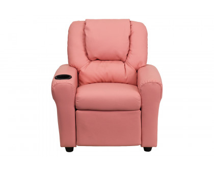 BLNK Vana Vinyl Contemporary Kids Recliner with Cup Holder and Headrest - Pink