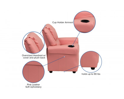 BLNK Vana Vinyl Contemporary Kids Recliner with Cup Holder and Headrest - Pink