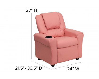 BLNK Vana Vinyl Contemporary Kids Recliner with Cup Holder and Headrest - Pink