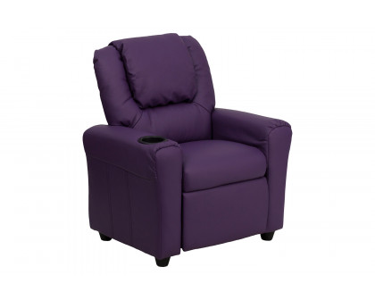 BLNK Vana Vinyl Contemporary Kids Recliner with Cup Holder and Headrest - Purple