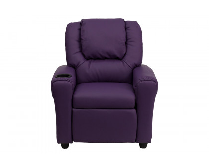 BLNK Vana Vinyl Contemporary Kids Recliner with Cup Holder and Headrest - Purple