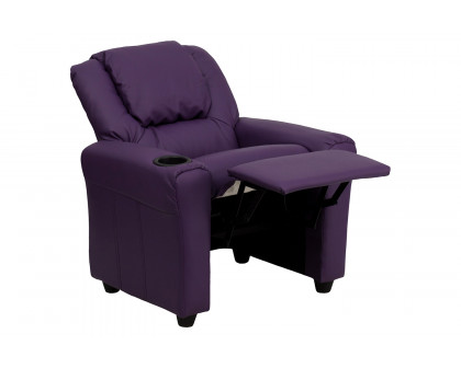 BLNK Vana Vinyl Contemporary Kids Recliner with Cup Holder and Headrest - Purple