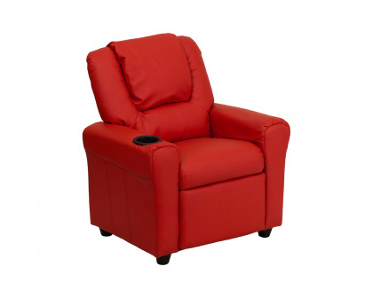 BLNK Vana Vinyl Contemporary Kids Recliner with Cup Holder and Headrest - Red