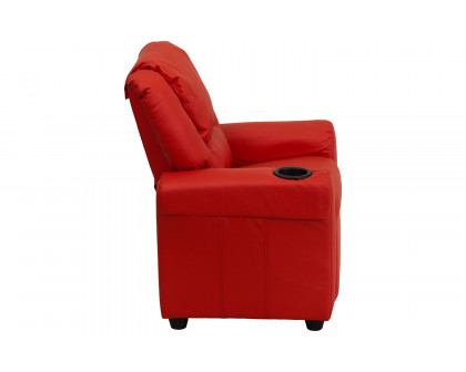 BLNK Vana Vinyl Contemporary Kids Recliner with Cup Holder and Headrest - Red