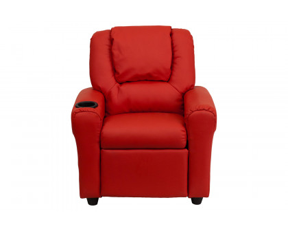 BLNK Vana Vinyl Contemporary Kids Recliner with Cup Holder and Headrest - Red