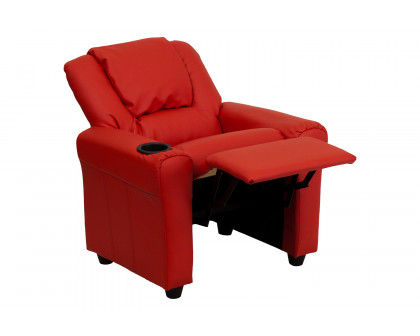 BLNK Vana Vinyl Contemporary Kids Recliner with Cup Holder and Headrest - Red