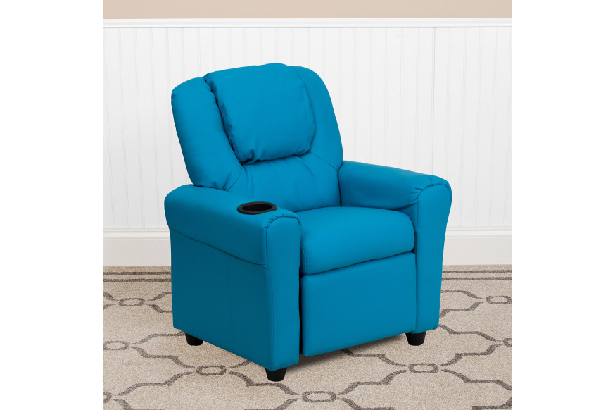 BLNK™ Vana Vinyl Contemporary Kids Recliner with Cup Holder and Headrest - Turquoise