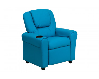 BLNK™ Vana Vinyl Contemporary Kids Recliner with Cup Holder and Headrest - Turquoise