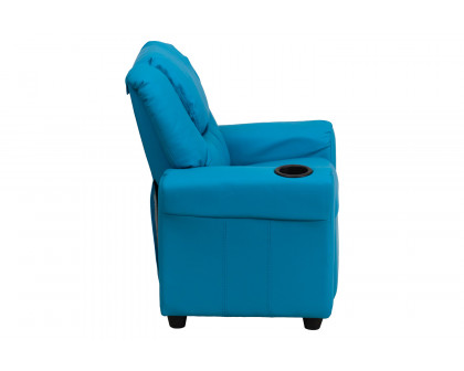 BLNK™ Vana Vinyl Contemporary Kids Recliner with Cup Holder and Headrest - Turquoise