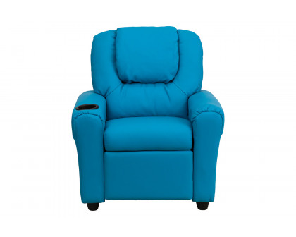 BLNK™ Vana Vinyl Contemporary Kids Recliner with Cup Holder and Headrest - Turquoise