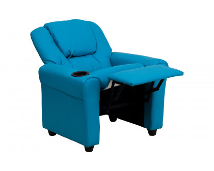 BLNK™ Vana Vinyl Contemporary Kids Recliner with Cup Holder and Headrest - Turquoise