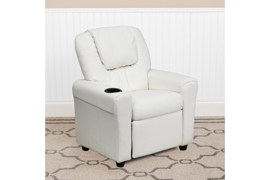 BLNK™ Vana Vinyl Contemporary Kids Recliner with Cup Holder and Headrest - White