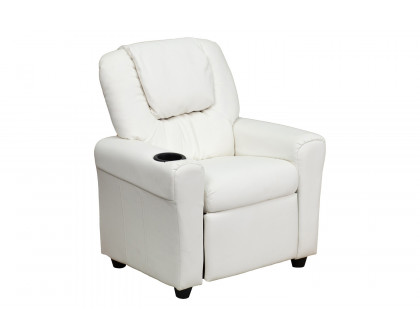 BLNK™ Vana Vinyl Contemporary Kids Recliner with Cup Holder and Headrest - White