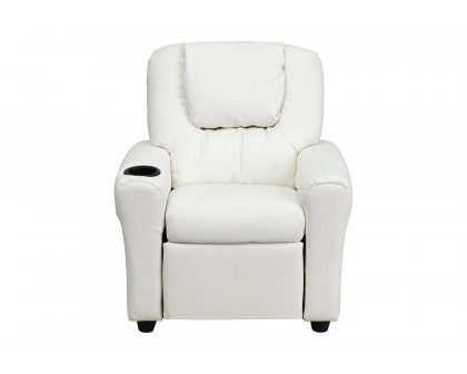 BLNK™ Vana Vinyl Contemporary Kids Recliner with Cup Holder and Headrest - White