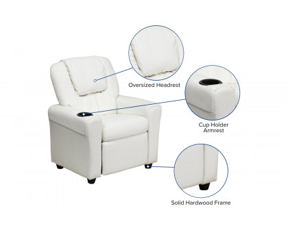 BLNK™ Vana Vinyl Contemporary Kids Recliner with Cup Holder and Headrest - White