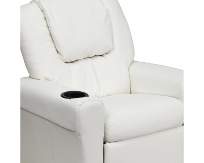 BLNK™ Vana Vinyl Contemporary Kids Recliner with Cup Holder and Headrest - White