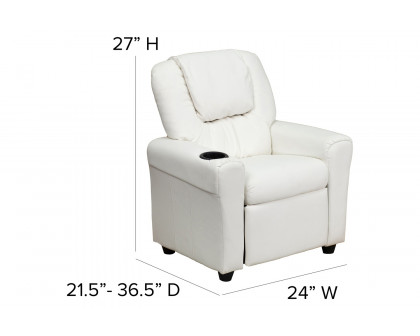 BLNK™ Vana Vinyl Contemporary Kids Recliner with Cup Holder and Headrest - White