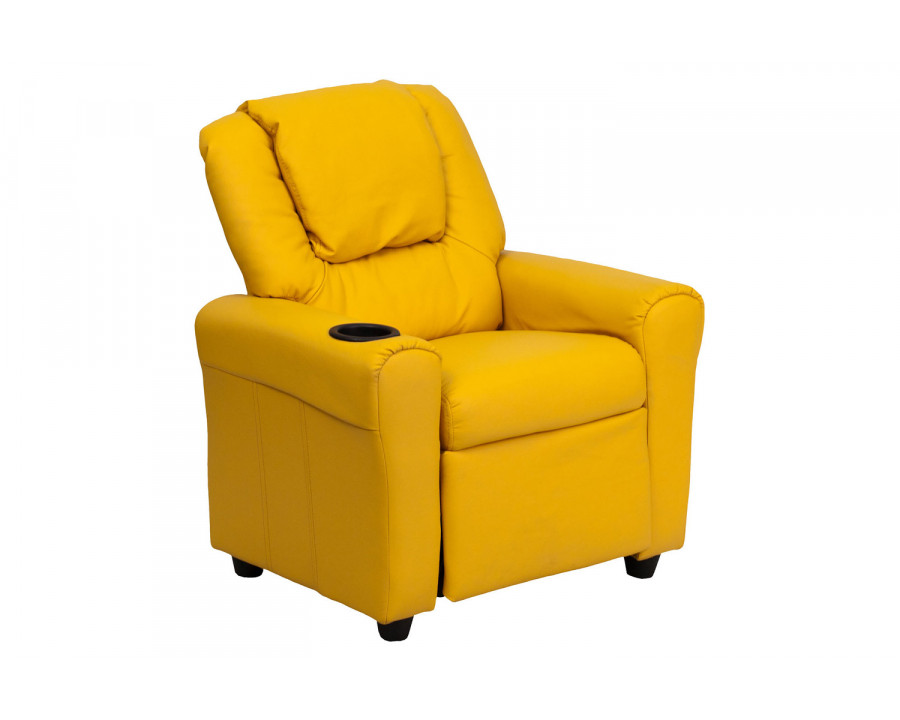 BLNK Vana Vinyl Contemporary Kids Recliner with Cup Holder and Headrest - Yellow