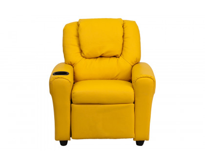 BLNK Vana Vinyl Contemporary Kids Recliner with Cup Holder and Headrest - Yellow