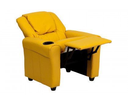 BLNK Vana Vinyl Contemporary Kids Recliner with Cup Holder and Headrest - Yellow