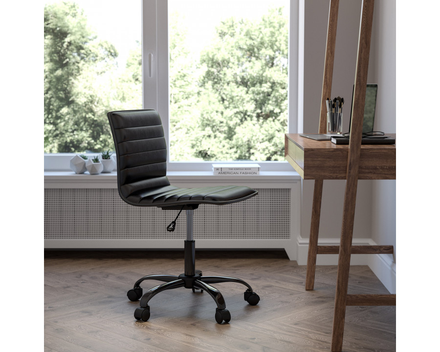 BLNK Alan Low-Back Designer Armless Ribbed Swivel Task Office Chair with Black Frame and Base