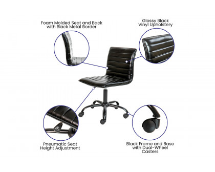 BLNK Alan Low-Back Designer Armless Ribbed Swivel Task Office Chair with Black Frame and Base - Black