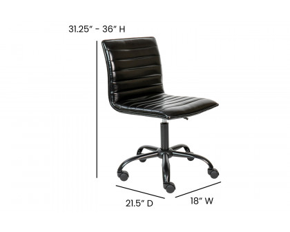 BLNK Alan Low-Back Designer Armless Ribbed Swivel Task Office Chair with Black Frame and Base - Black