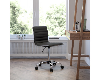 BLNK Alan Low-Back Designer Armless Ribbed Swivel Task Office Chair with Chrome Frame and Base