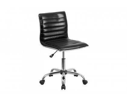 BLNK Alan Low-Back Designer Armless Ribbed Swivel Task Office Chair with Chrome Frame and Base - Black