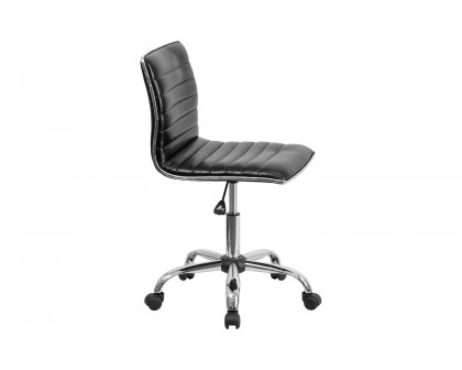 BLNK Alan Low-Back Designer Armless Ribbed Swivel Task Office Chair with Chrome Frame and Base - Black