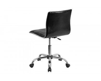 BLNK Alan Low-Back Designer Armless Ribbed Swivel Task Office Chair with Chrome Frame and Base - Black