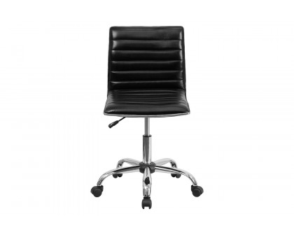 BLNK Alan Low-Back Designer Armless Ribbed Swivel Task Office Chair with Chrome Frame and Base - Black