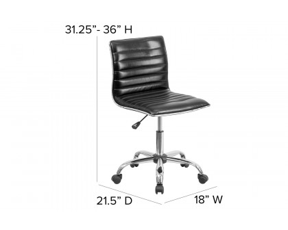 BLNK Alan Low-Back Designer Armless Ribbed Swivel Task Office Chair with Chrome Frame and Base - Black