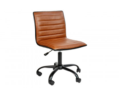 BLNK Alan Low-Back Designer Armless Ribbed Swivel Task Office Chair with Black Frame and Base - Brown