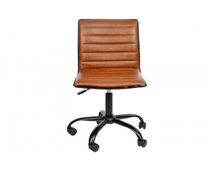 BLNK Alan Low-Back Designer Armless Ribbed Swivel Task Office Chair with Black Frame and Base - Brown