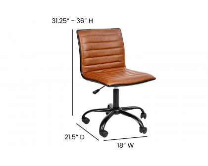 BLNK Alan Low-Back Designer Armless Ribbed Swivel Task Office Chair with Black Frame and Base - Brown