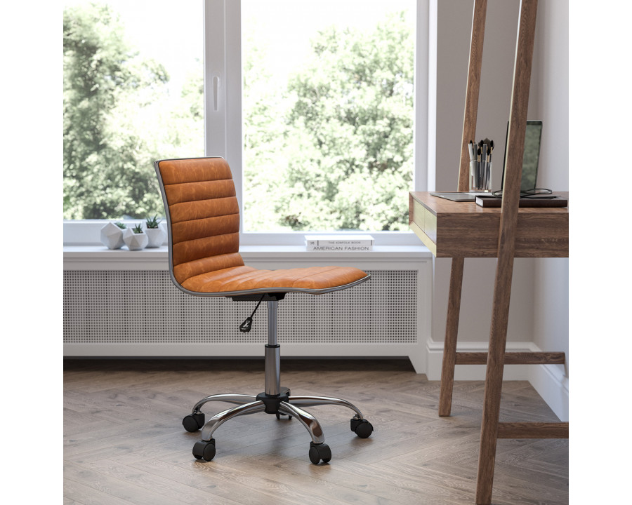 BLNK Alan Low-Back Designer Armless Ribbed Swivel Task Office Chair with Chrome Frame and Base