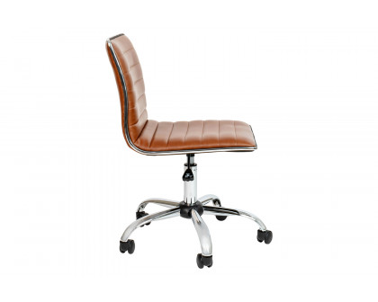 BLNK Alan Low-Back Designer Armless Ribbed Swivel Task Office Chair with Chrome Frame and Base - Brown