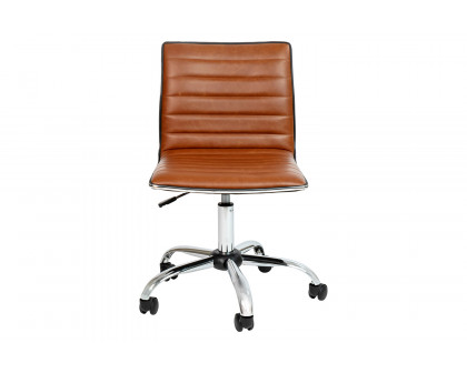 BLNK Alan Low-Back Designer Armless Ribbed Swivel Task Office Chair with Chrome Frame and Base - Brown