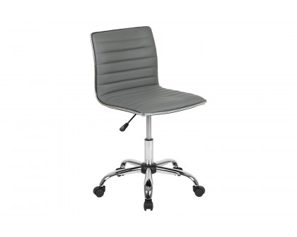 BLNK Alan Low-Back Designer Armless Ribbed Swivel Task Office Chair with Chrome Frame and Base - Light Gray