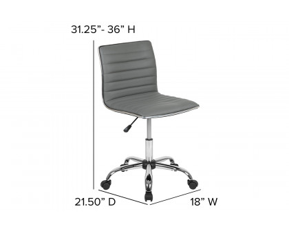 BLNK Alan Low-Back Designer Armless Ribbed Swivel Task Office Chair with Chrome Frame and Base - Light Gray