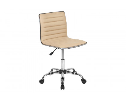 BLNK Alan Low-Back Designer Armless Ribbed Swivel Task Office Chair with Chrome Frame and Base - Tan