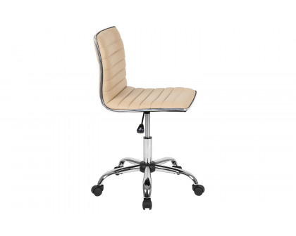 BLNK Alan Low-Back Designer Armless Ribbed Swivel Task Office Chair with Chrome Frame and Base - Tan