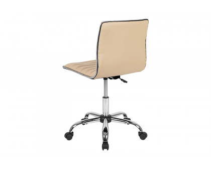 BLNK Alan Low-Back Designer Armless Ribbed Swivel Task Office Chair with Chrome Frame and Base - Tan