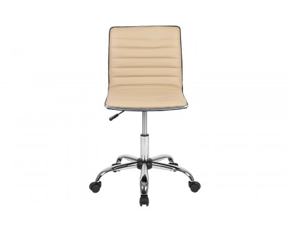 BLNK Alan Low-Back Designer Armless Ribbed Swivel Task Office Chair with Chrome Frame and Base - Tan