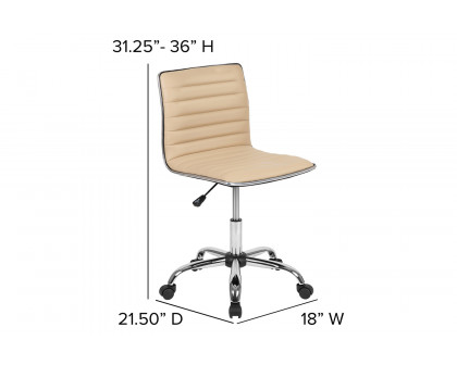 BLNK Alan Low-Back Designer Armless Ribbed Swivel Task Office Chair with Chrome Frame and Base - Tan